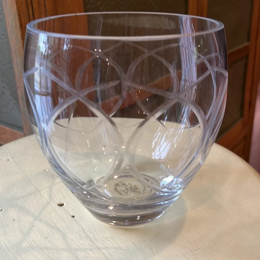 Small chunky glass etched vase